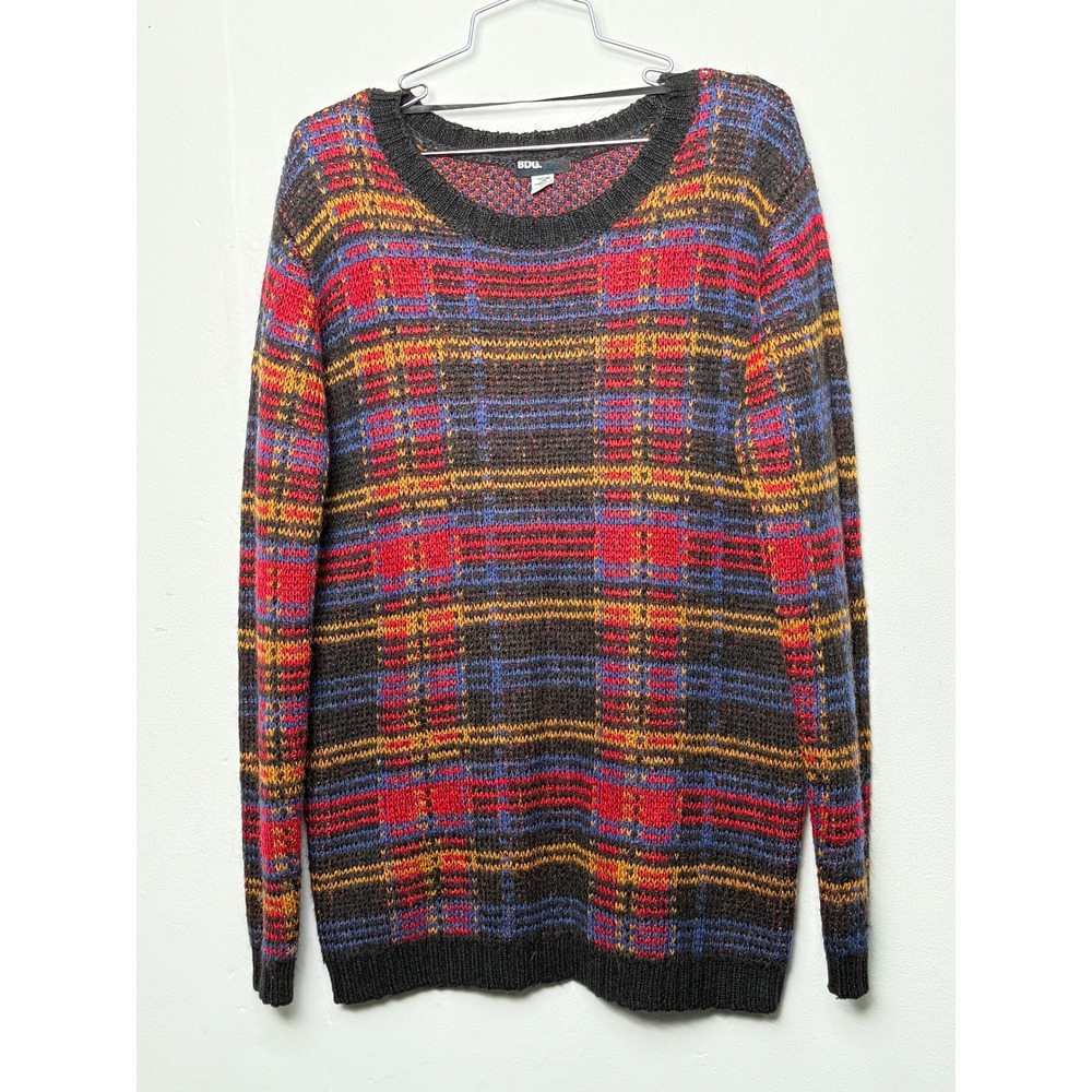 BDG Plaid‎ Sweater Red Blue Yellow Black Long Sleeve Knit Size Small